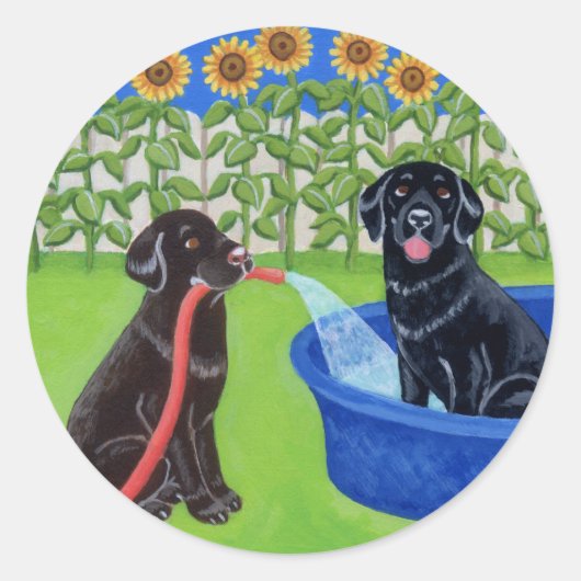 Funny Pool Party Labradors Ronde Sticker (Voorkant)