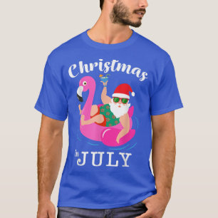 Funny Pool Party Santa Sunbril Flamingo Christm T-shirt