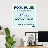 Funny Pool Rules | Here Hold My Beer Poster (Thuiskantoor)