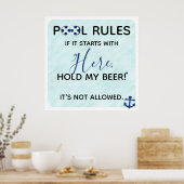 Funny Pool Rules | Here Hold My Beer Poster (Keuken)