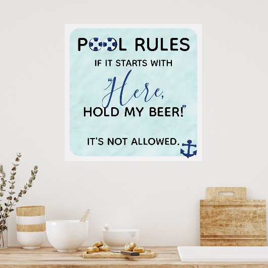 Funny Pool Rules | Here Hold My Beer Poster (Keuken)