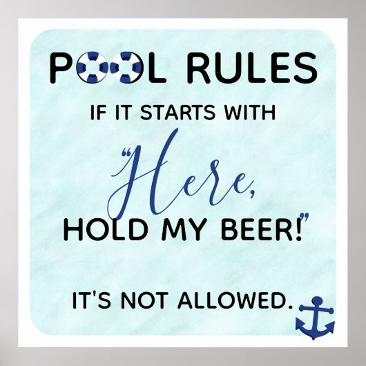 Funny Pool Rules | Here Hold My Beer Poster (Voorkant)