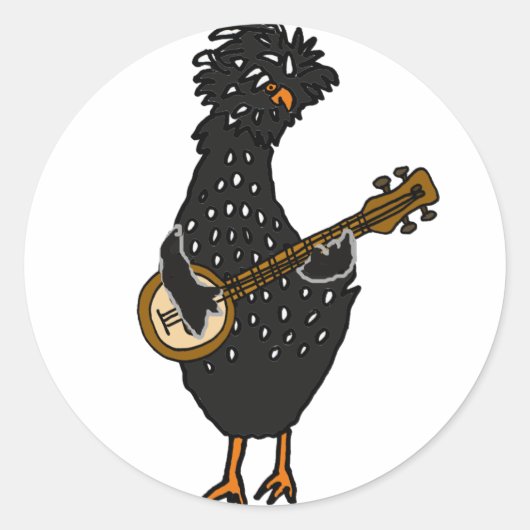 Funny Poolse Chicken Play Banjo Art Ronde Sticker (Voorkant)