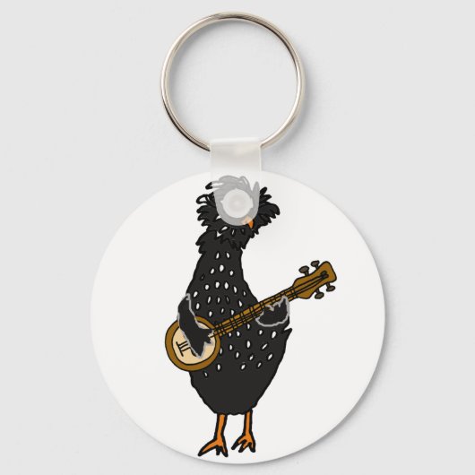 Funny Poolse Chicken Play Banjo Art Sleutelhanger (Voorkant)