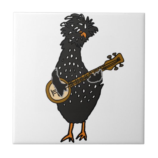 Funny Poolse Chicken Play Banjo Art Tegeltje (Voorkant)