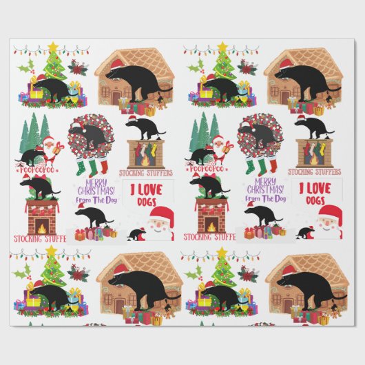 Funny Pooping Christmas Dog Santa & Holiday Humor Cadeaupapier (Vlak)