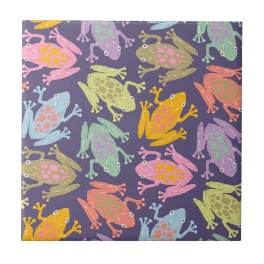 Funny pop art tropical frogs pattern. tegeltje (Voorkant)