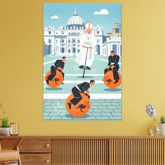 Funny Pope and priests Canvas Afdruk (Insitu (Woonkamer))