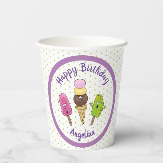 Funny popsicles en icecream cartoon papieren bekers (Achterkant)