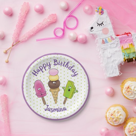 Funny popsicles en icecream cartoon papieren bordje (Feest)