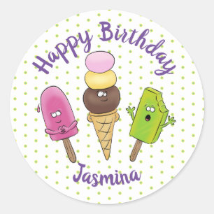 Funny popsicles en icecream cartoon ronde sticker