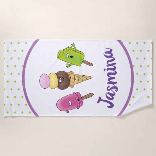 Funny popsicles en icecream cartoon strandlaken (Voorkant)