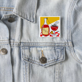 Funny Port Wine Cartoon Bon Voyage Tasting Party Vierkante Button 5,1 Cm