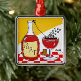 Funny Port Wine Cartoon Kerstmis Metalen Ornament
