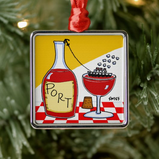 Funny Port Wine Cartoon Kerstmis Metalen Ornament (Boom)