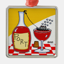 Funny Port Wine Cartoon Kerstmis Metalen Ornament