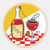 Funny Port Wine Lover Cartoon Ronde Sticker (Voorkant)