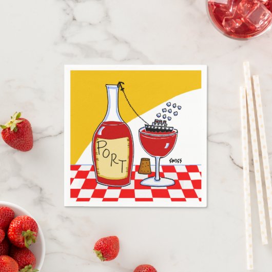 Funny Port Wine Tasting Party Cartoon Servet (Insitu)