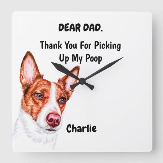Funny Portugal Podengo Waterverf Canine Vierkante Klok (Voorkant)