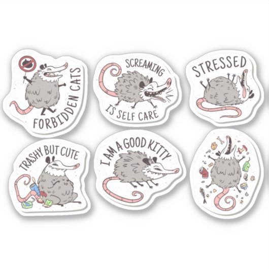 FUNNY POSSUM ANIMAAL STICKERS SET (Voorkant)