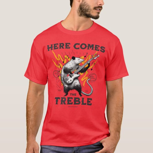 Funny Possum Here Comeshereble Bass Guitar Rock Mu T-shirt (Voorkant)