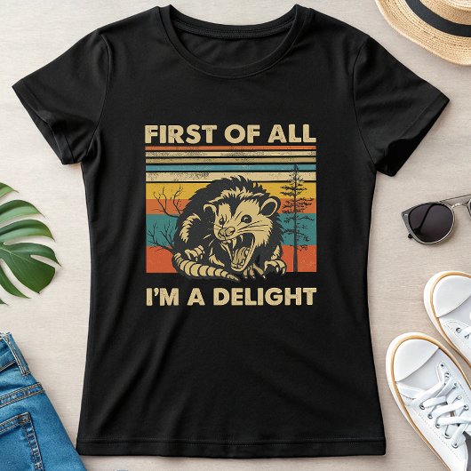 Funny Possum Retro Forest; “I’m a Delight” Summer  T-shirt
