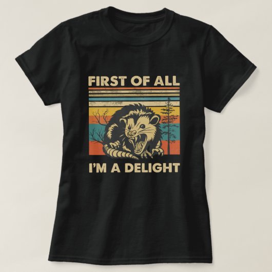Funny Possum Retro Forest; “I’m a Delight” Summer T-shirt (Design voorkant)