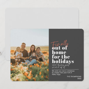 Funny Post Covid, eindelijk uit Home Grey Foto  Feestdagenkaart