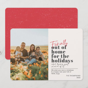 Funny Post Covid, eindelijk uit Home Red Photo Feestdagenkaart