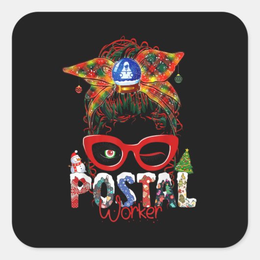 Funny Postal Worker Kerstleopard Messy Bun.pn Vierkante Sticker (Voorkant)