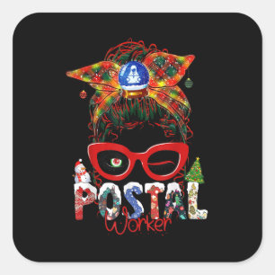 Funny Postal Worker Kerstleopard Messy Bun.pn Vierkante Sticker