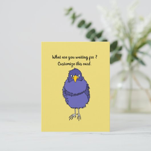Funny postcard with not so happy bird briefkaart (Staand voorkant)
