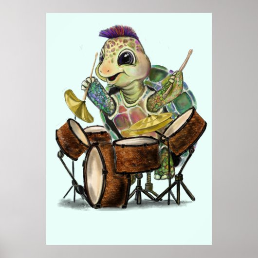 Funny Poster met Turtle Drummer - Schilderen (Voorkant)