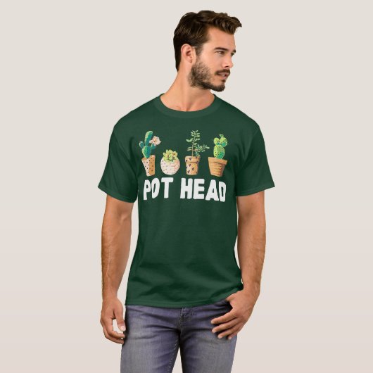 Funny Pot Head Gardener Succulent T-shirt (Voorkant volledig)