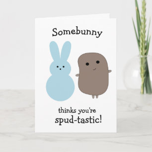 Funny Potato Blue Bunny Easter Kaart