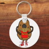 Funny Potato Eating French Fries Cartoon Sleutelhanger (Voorkant)
