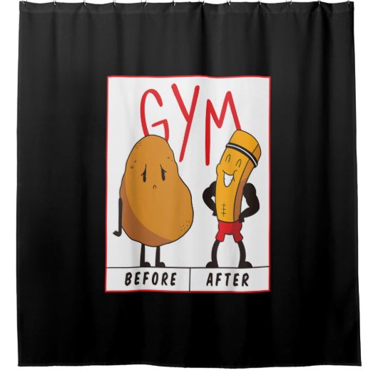 Funny Potato Gym Before After Workout Gift Fitness Douchegordijn (Voorkant)