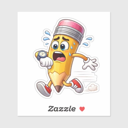 Funny potlood loopt vertraging op maat gemaakte vi sticker (Vel)