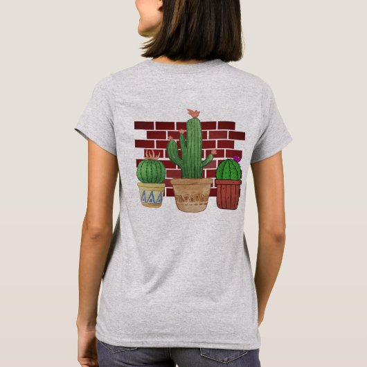 Funny Potted Cactus Plant Manager voor en achter T-shirt (Achterkant)