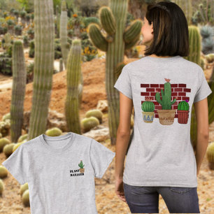 Funny Potted Cactus Plant Manager voor en achter T-shirt
