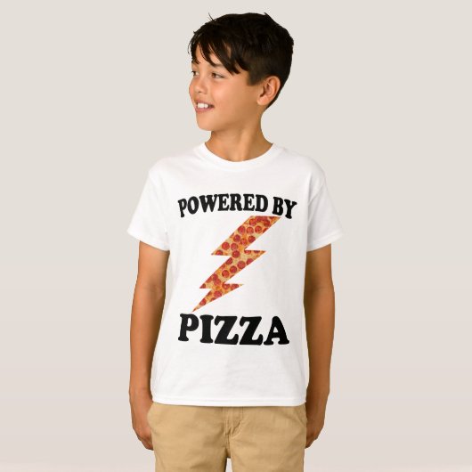 Funny Powered by Pizza Cool Pizza T-shirt (Voorkant volledig)