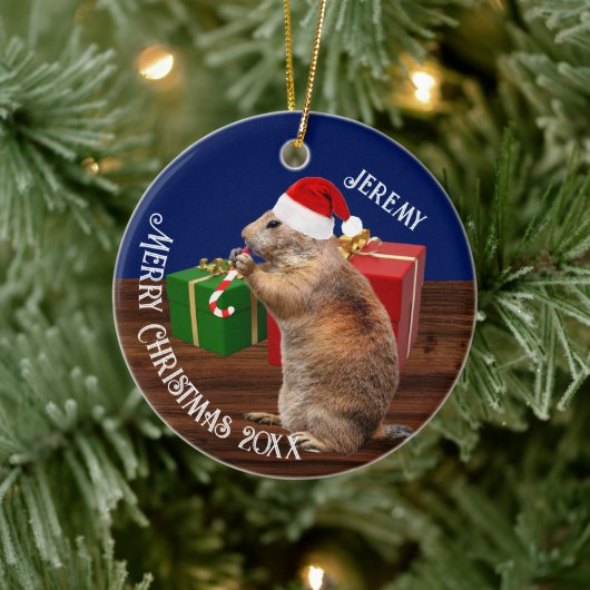 Funny Prairie Dog in Santa Hat Keramisch Ornament (Boom)