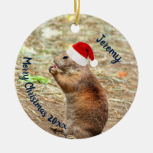 Funny Prairie Dog in Santa Hat Keramisch Ornament