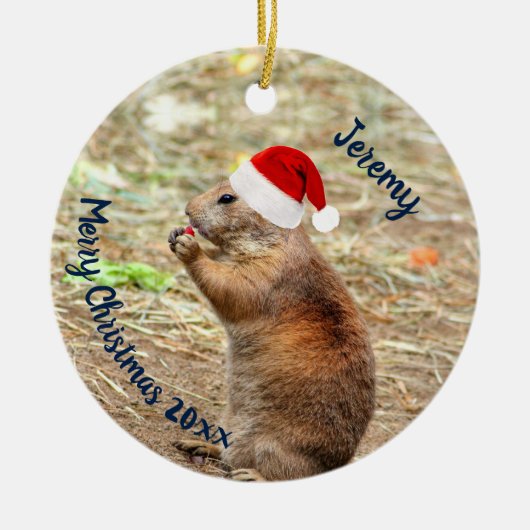 Funny Prairie Dog in Santa Hat Keramisch Ornament (Voorkant)