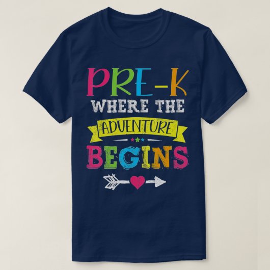 Funny PreK waar het avontuur begint T-shirt (Design voorkant)