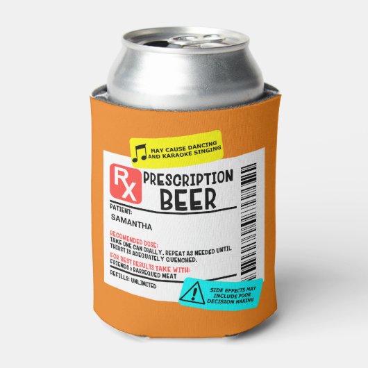 Funny Prescription Beer Warning Label Persoonlijk Blikjeskoeler (Blikje Voorkant)