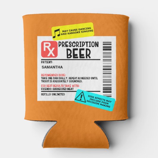 Funny Prescription Beer Warning Label Persoonlijk Blikjeskoeler (Achterkant)