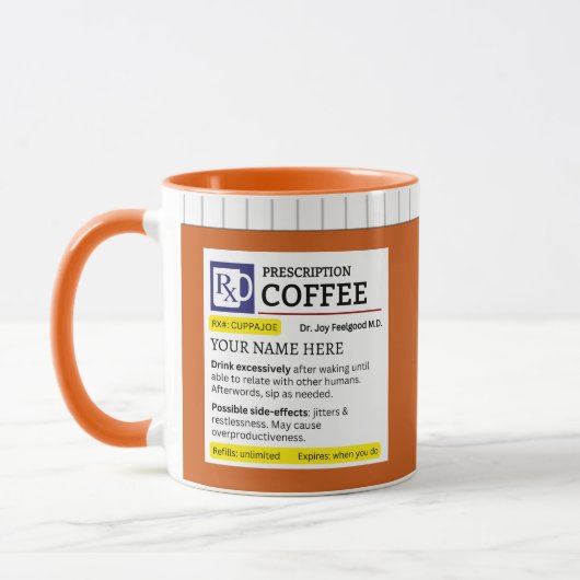 Funny Prescription Bottle Custom Name Coffee Mok (Links)
