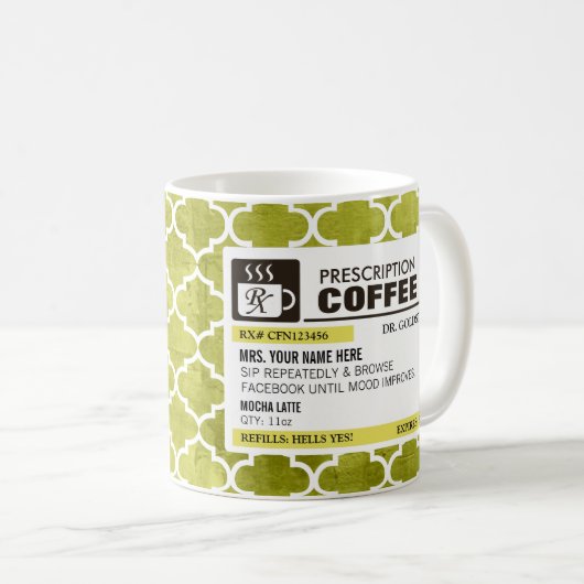 Funny Prescription Coffee Mok met Monogram (Voorkant rechts)