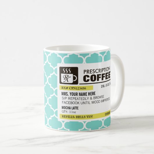 Funny Prescription Coffee Mok met Monogram (Voorkant rechts)